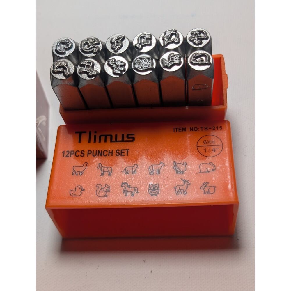 Tlimus 12 Pc Animal Punch Stamp Set 6mm 1/4" Metal Leather Craft Stamps